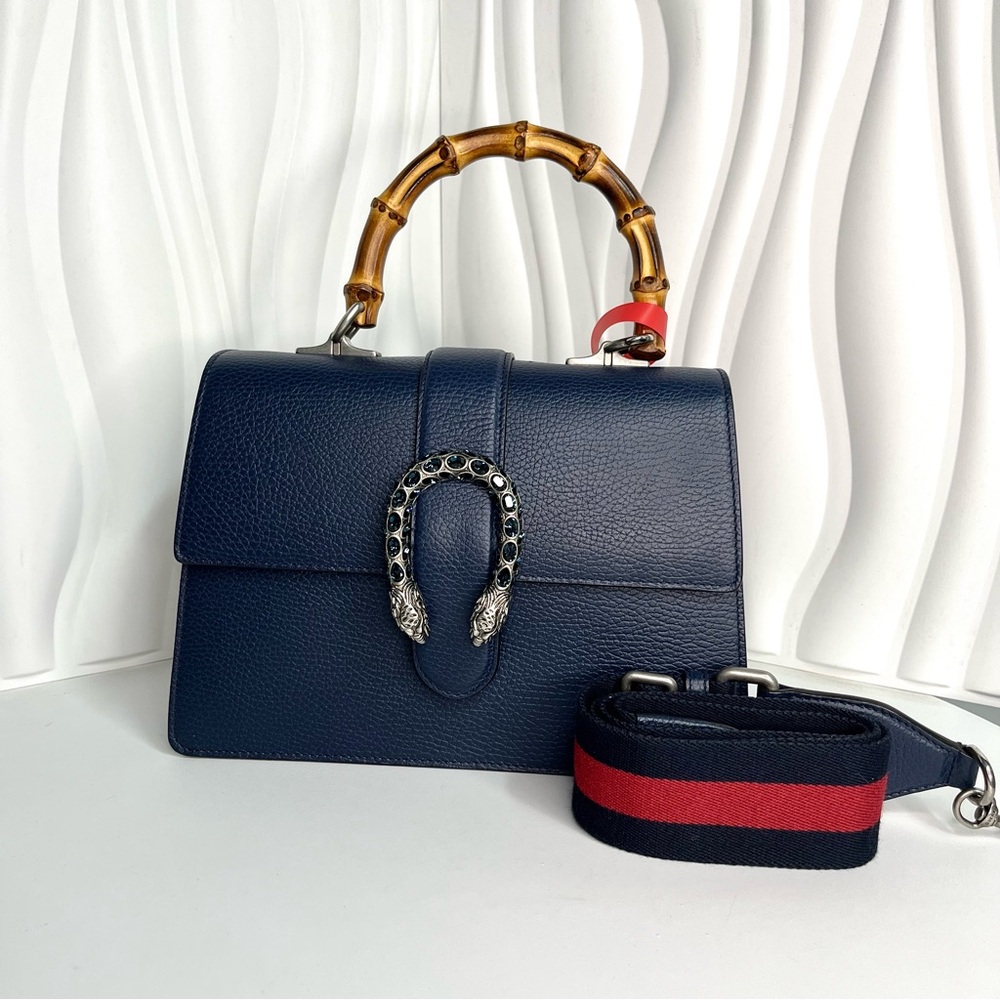 Gucci Bamboo Rhinestones Dionysus Medium Leather Handbag